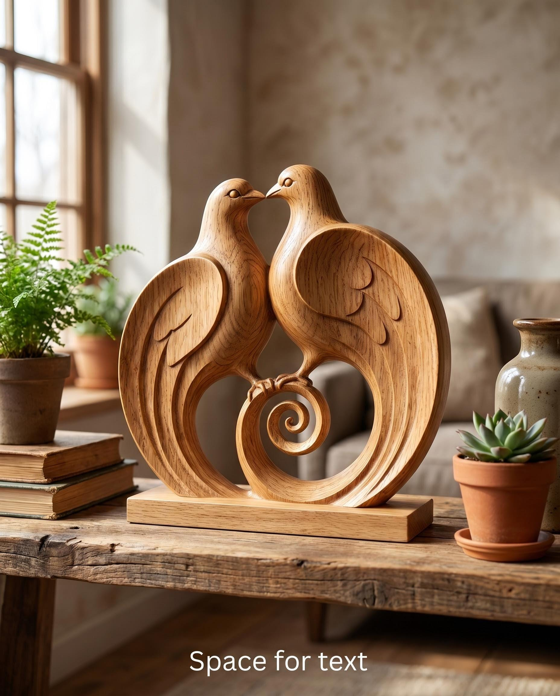 Wooden Love Birds Sculpture - Image 2