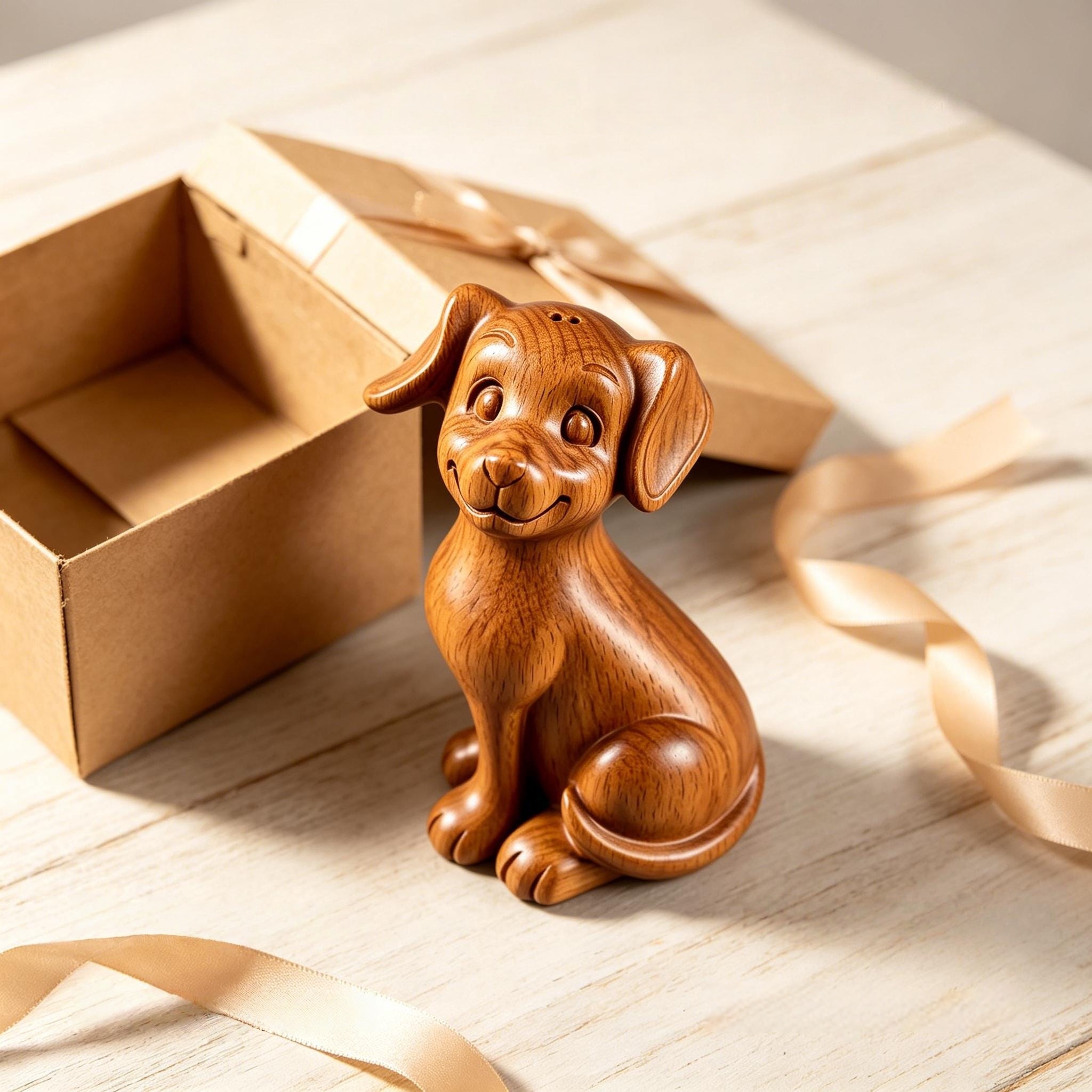 Wooden Puppy Sculpture Decor - Image 2