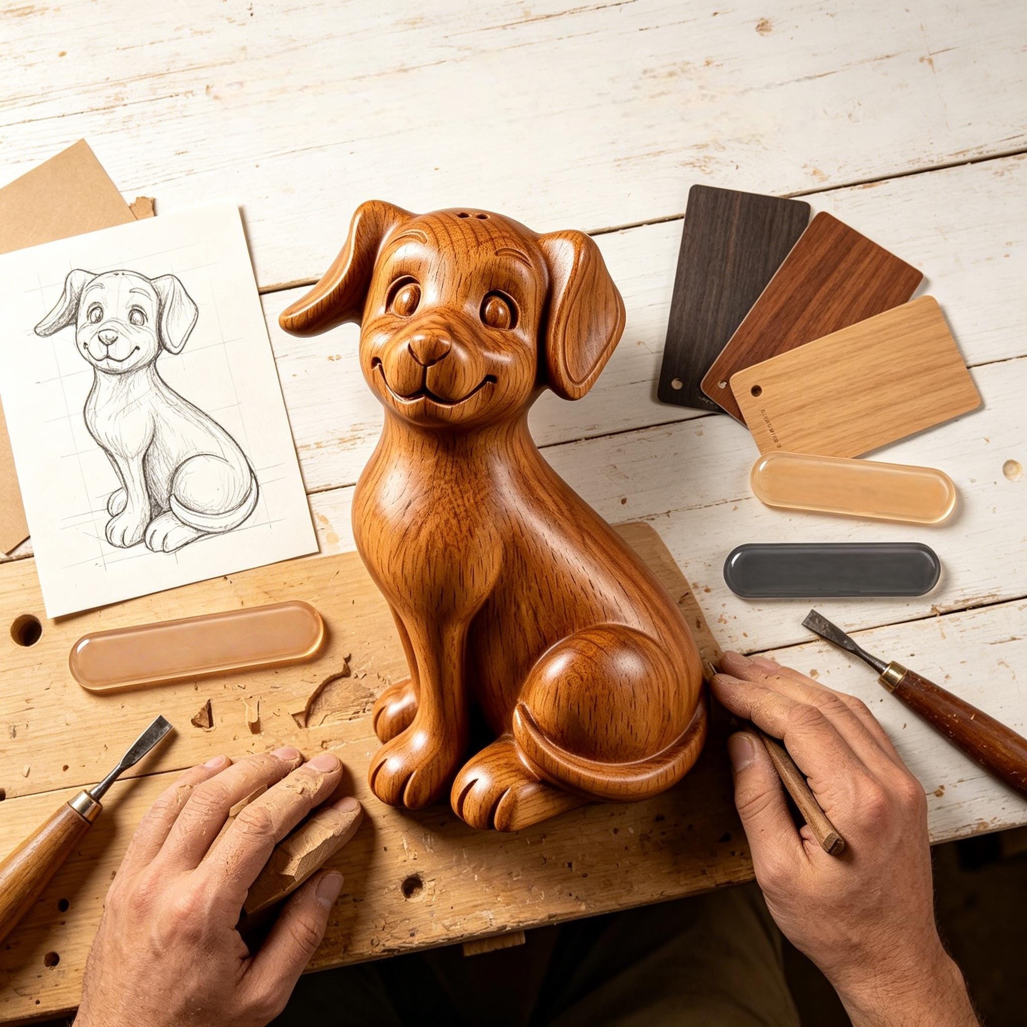 Wooden Puppy Sculpture Decor - Image 3