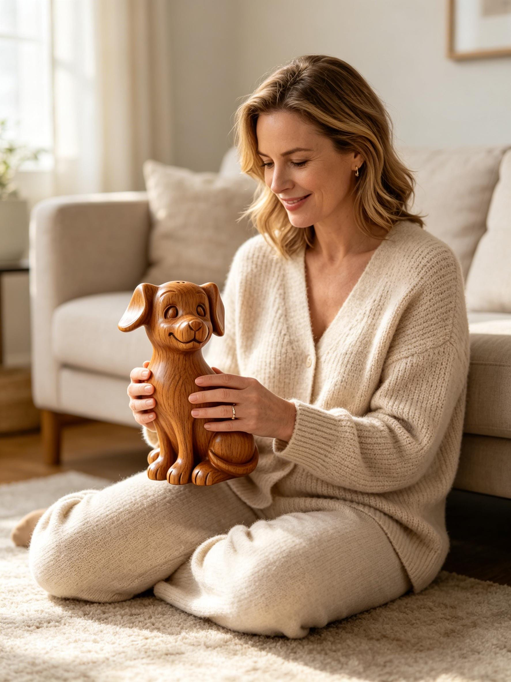 Wooden Puppy Sculpture Decor - Image 4