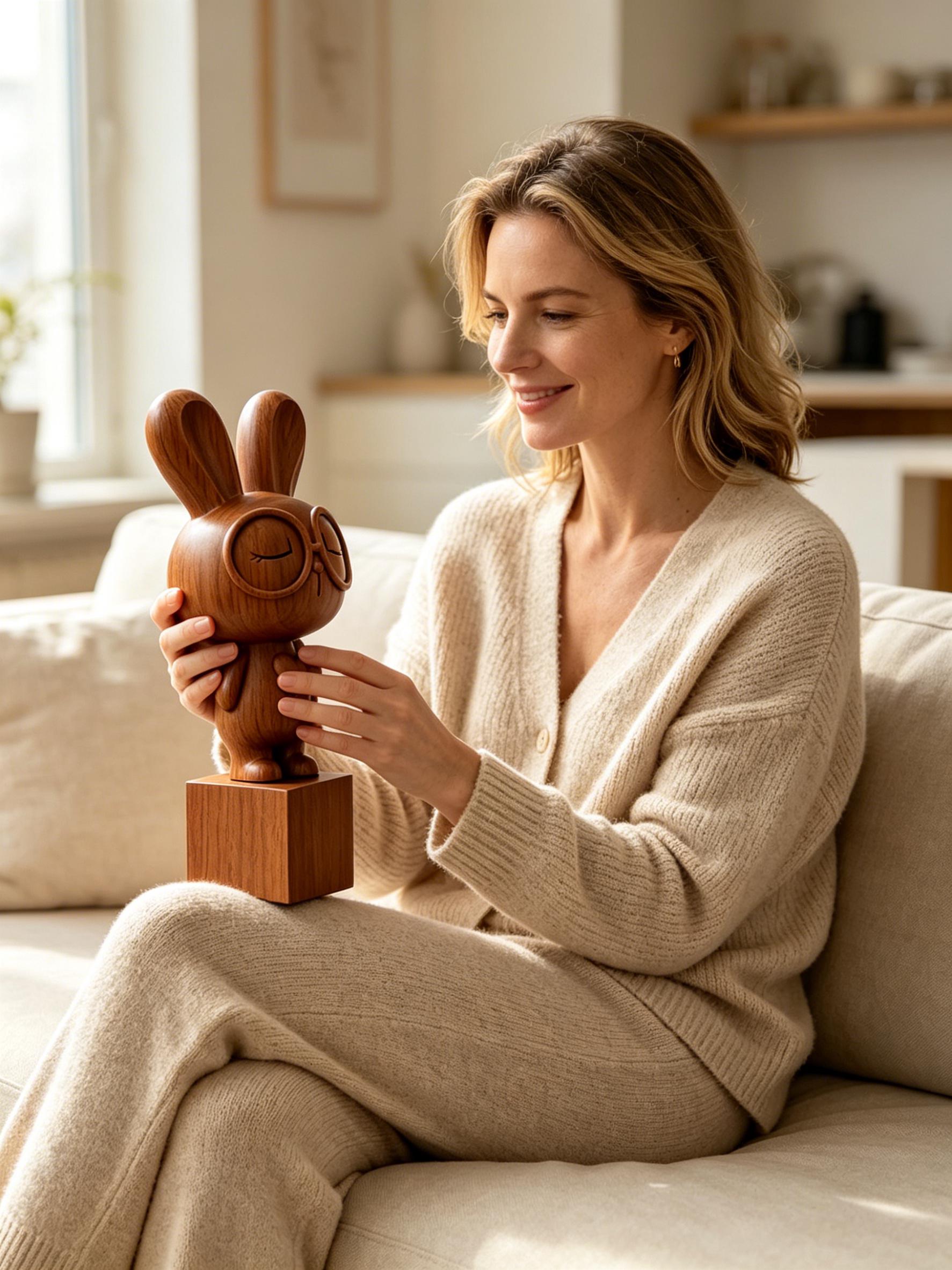 Wooden Rabbit Sculpture Decor - Image 2