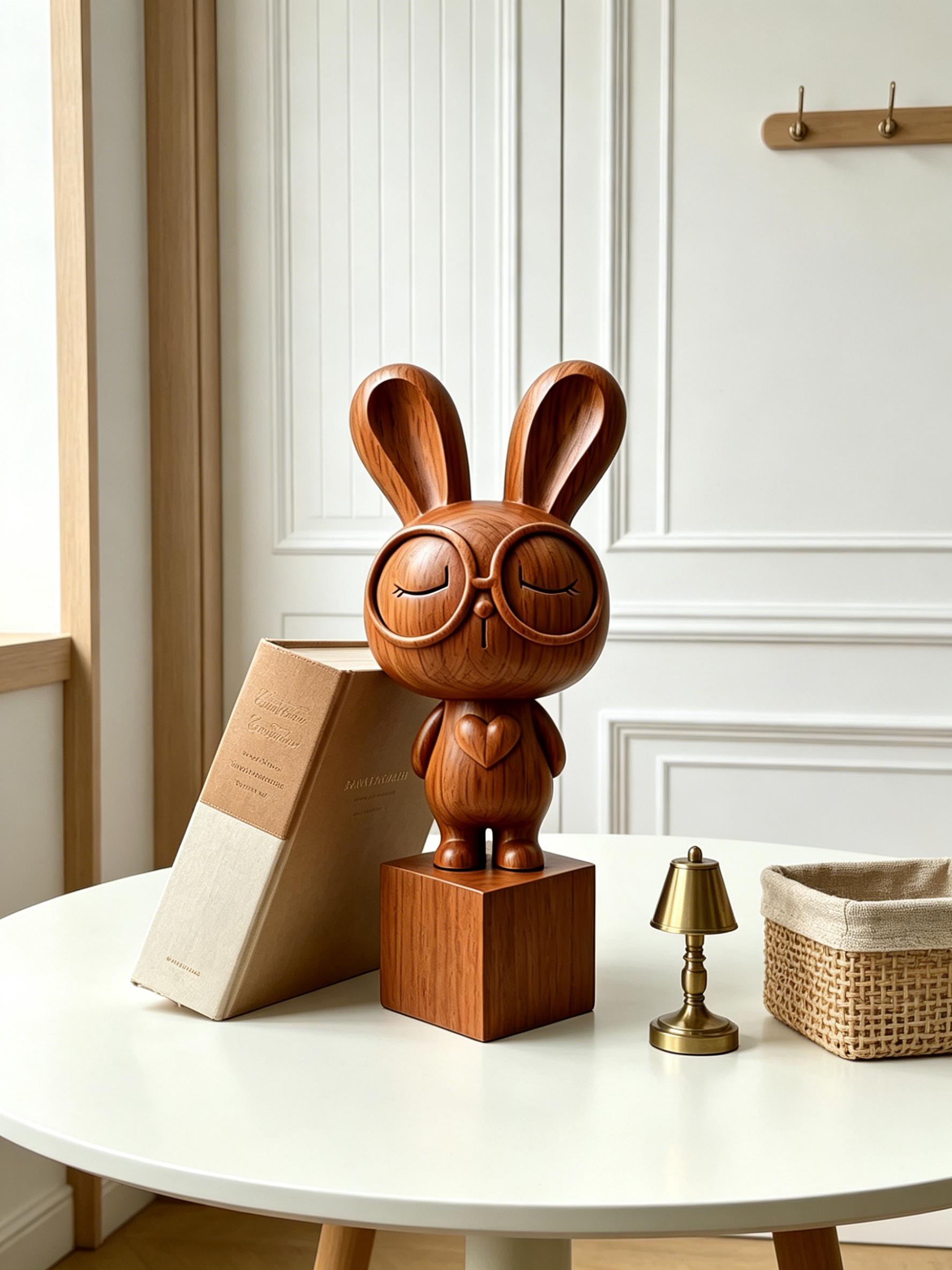 Wooden Rabbit Sculpture Decor - Image 4