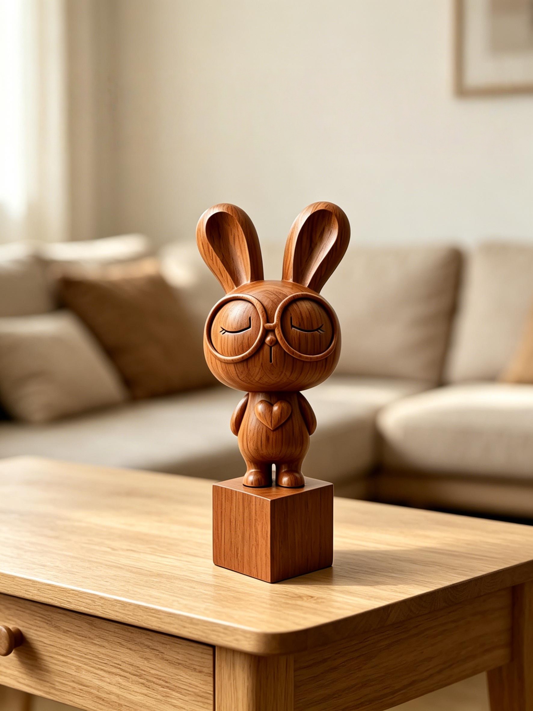 Wooden Rabbit Sculpture Decor - Image 5