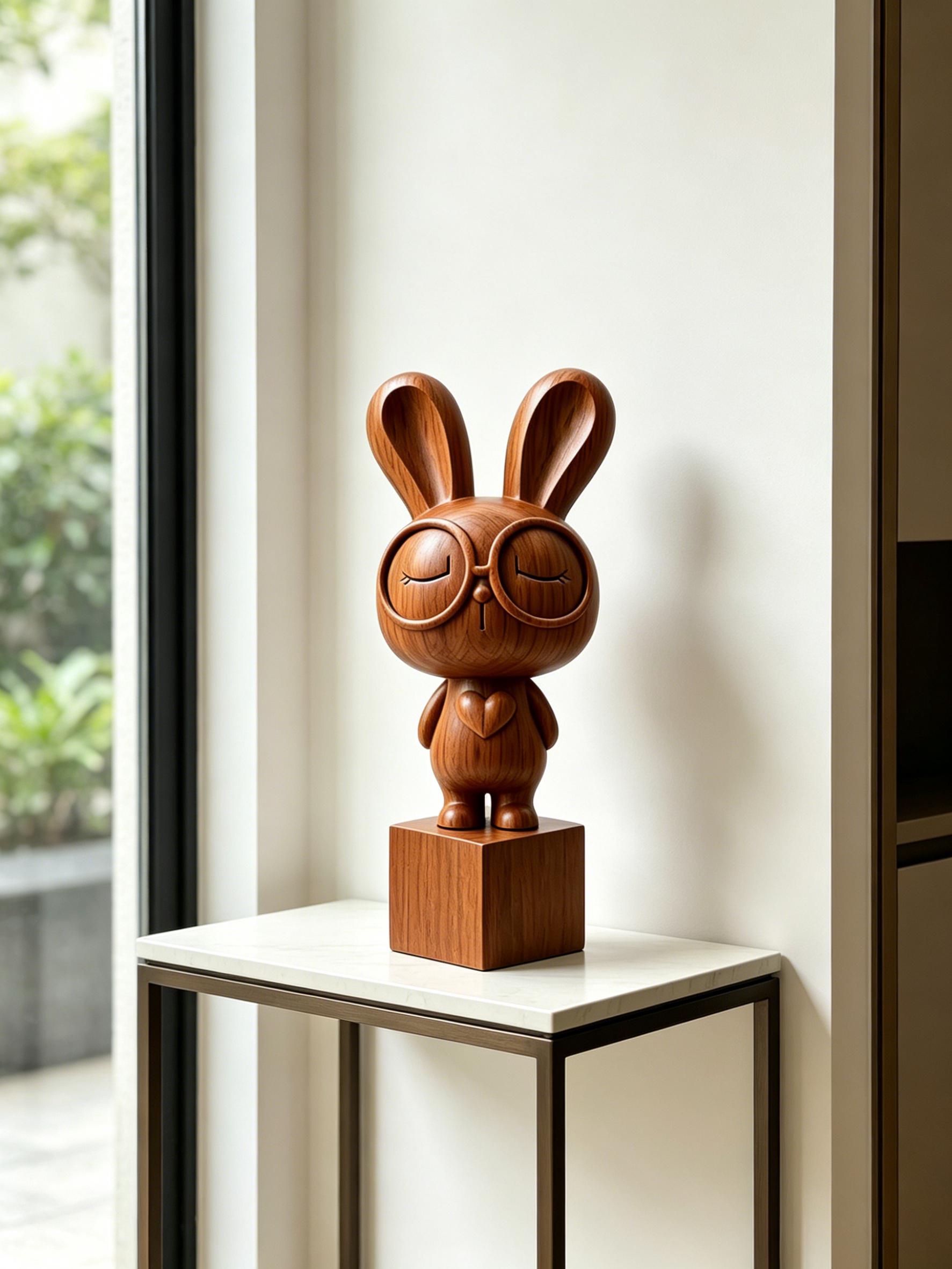 Wooden Rabbit Sculpture Decor - Image 6