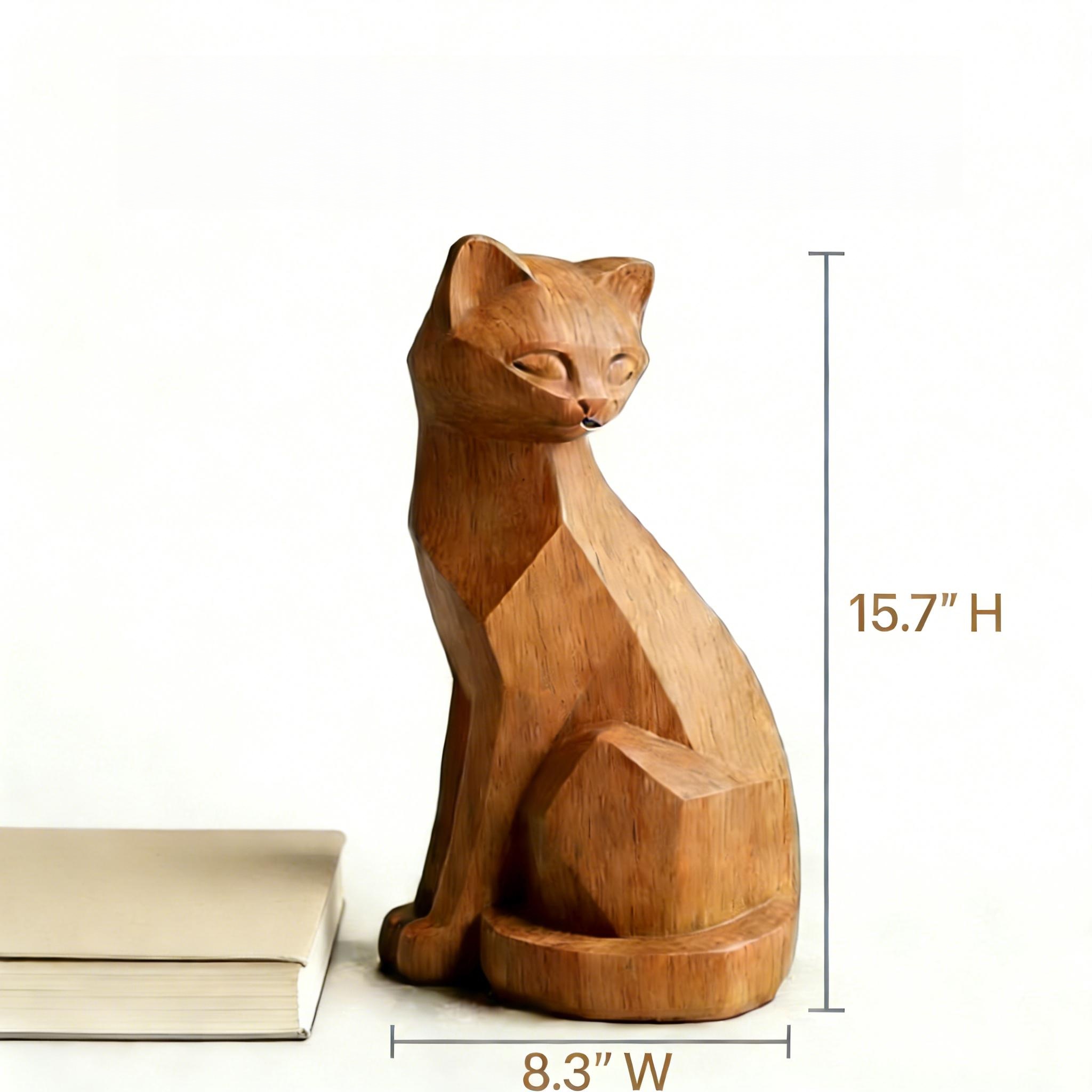 Wooden Cat Sculpture Decor - Image 2