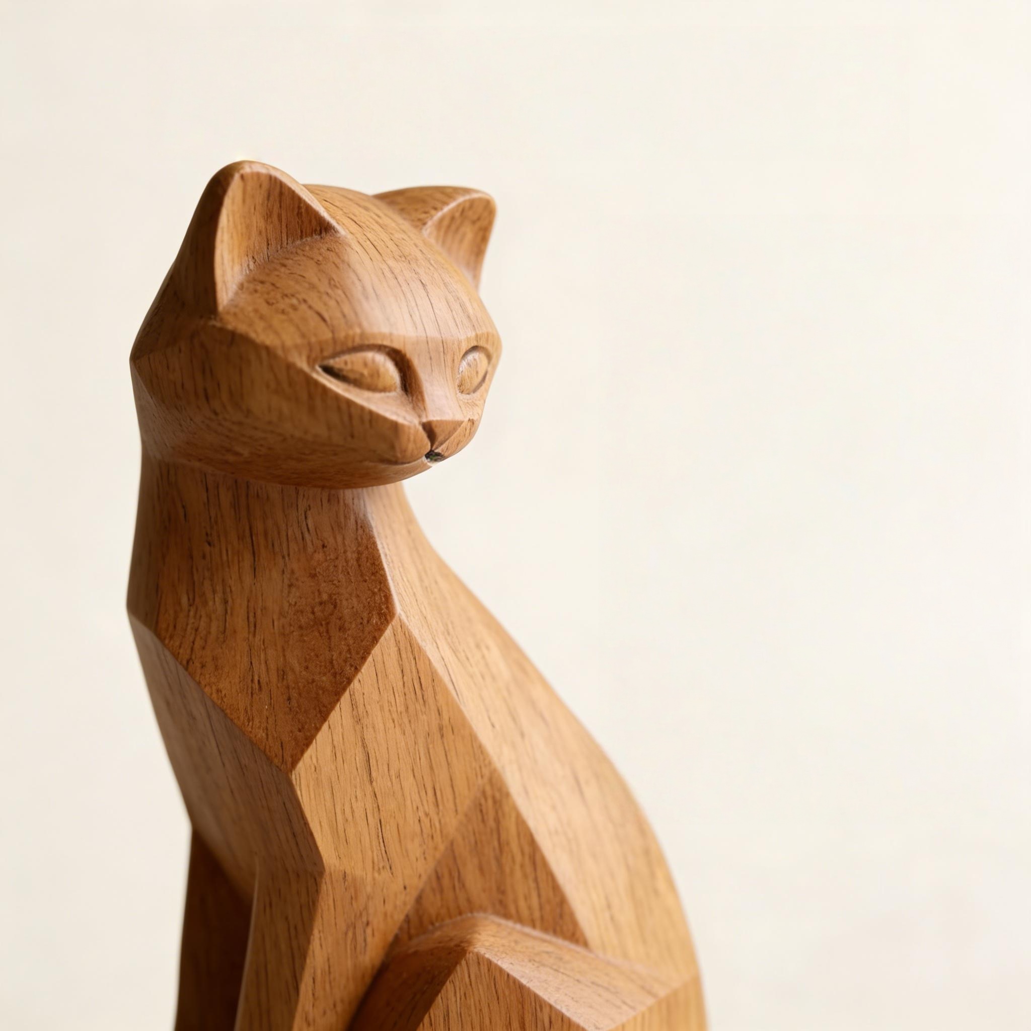 Wooden Cat Sculpture Decor - Image 3