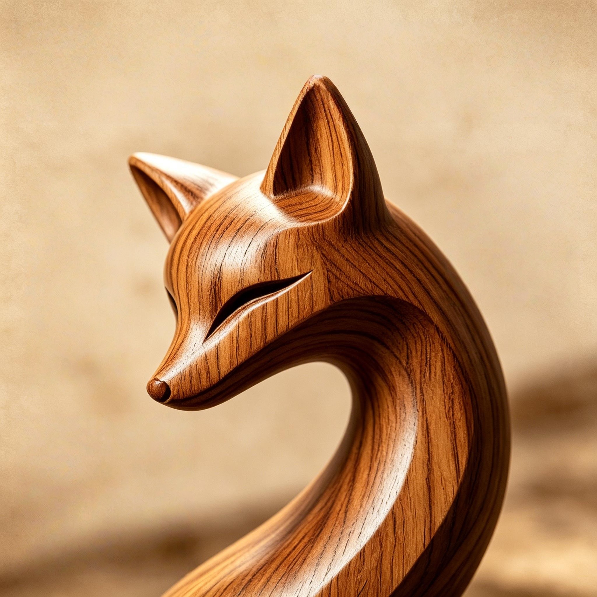 Wooden Fox Sculpture Decor - Image 3