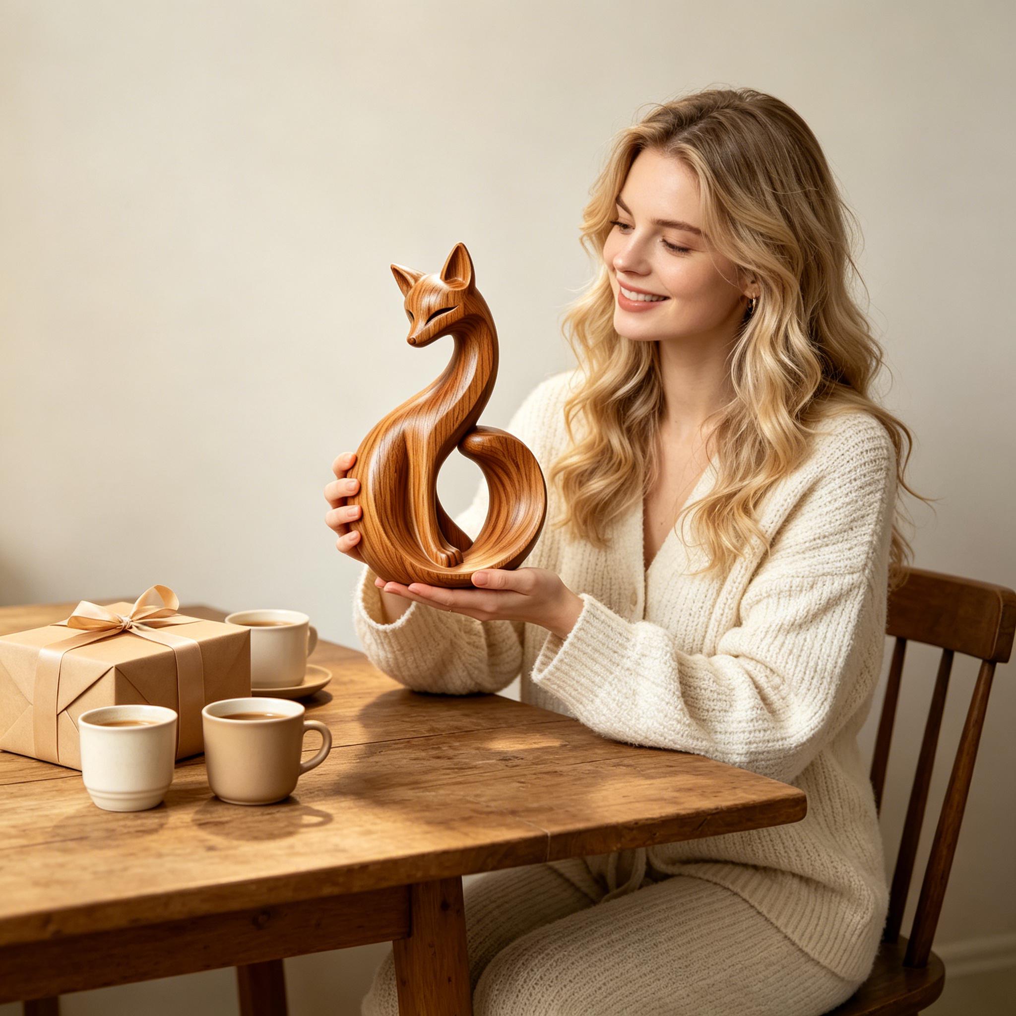 Wooden Fox Sculpture Decor - Image 4