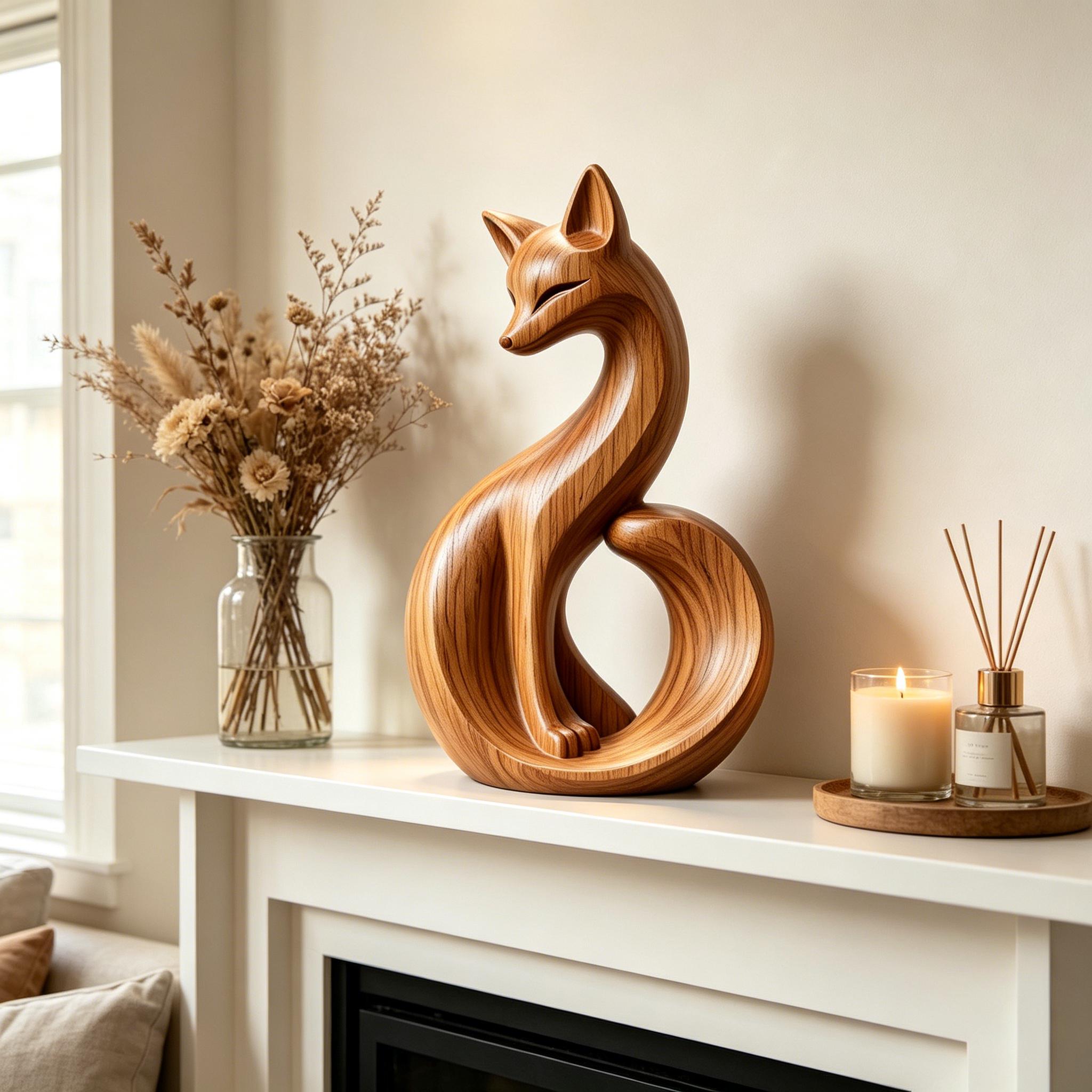 Wooden Fox Sculpture Decor - Image 5