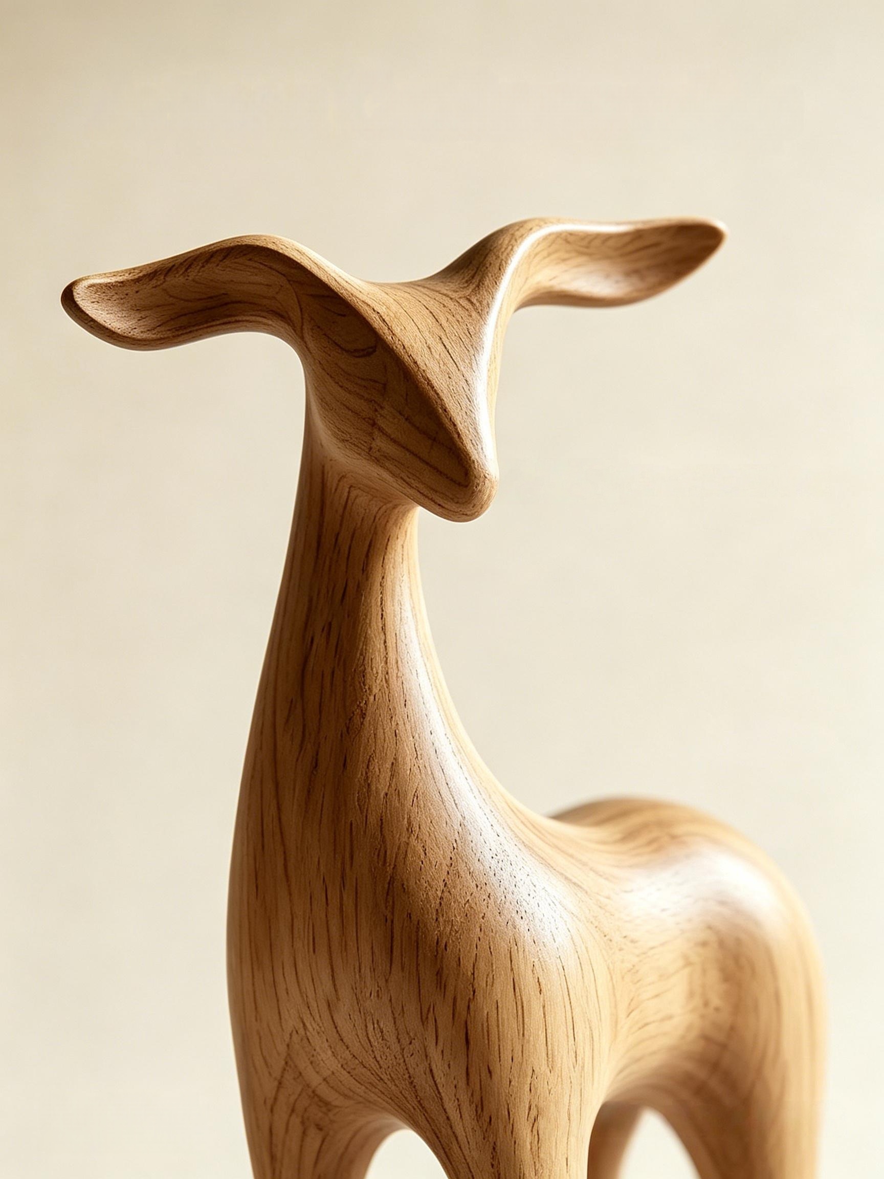 Modern Wooden Deer Sculpture - Image 2