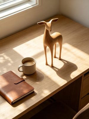 Modern Wooden Deer Sculpture