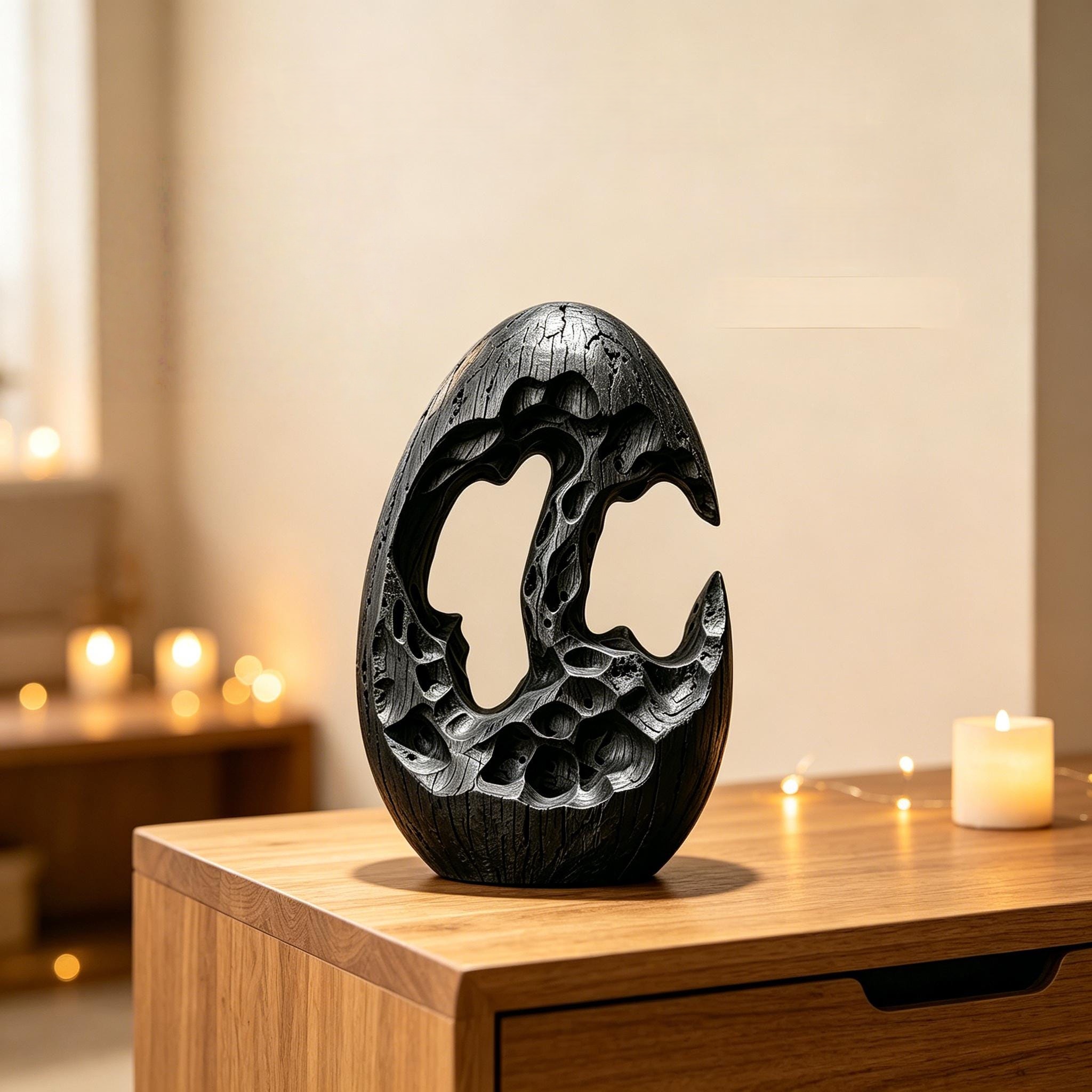 Black Ocean Wave Sculpture