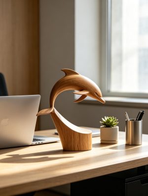 Wooden Dolphin Sculpture Decor